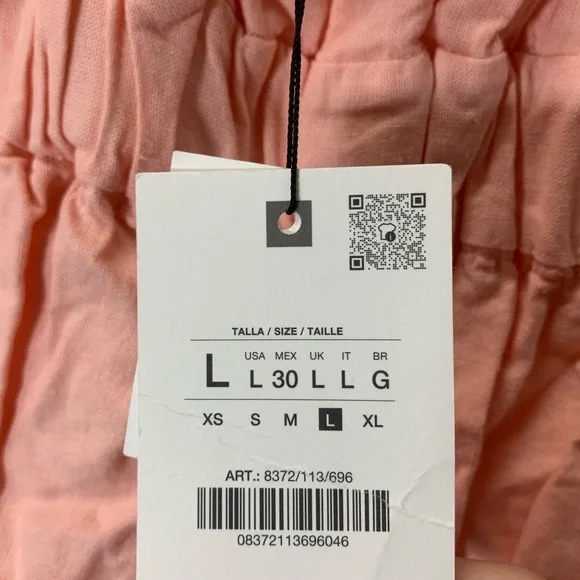 Zara  NWT Peach Linen Elastic top bubble hem beads bow tight ref 8372/113/696 - Picture 12 of 15